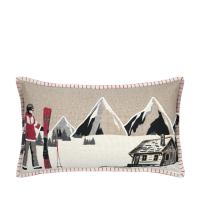Coussin 60×35 cm – motif skieur chalet – Villard multicolore Plaids et coussins meublespin.fr - mobilier et de décoration de style montagne ou chalet- meubles en pin, mobilier en bois massif de qualité, canapés convertibles - https://meublespin.fr