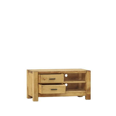 Meuble TV Contemporain Morzine 2 Tiroirs + Niche en Pin Massif 100 cm Morzine meublespin.fr - mobilier et de décoration de style montagne ou chalet- meubles en pin, mobilier en bois massif de qualité, canapés convertibles - https://meublespin.fr